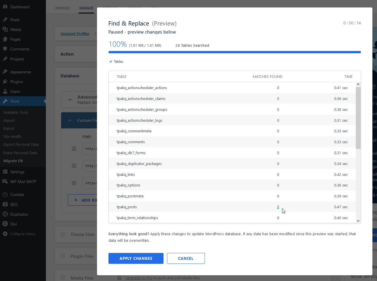 DB Migrate Preview (Find & Replace)