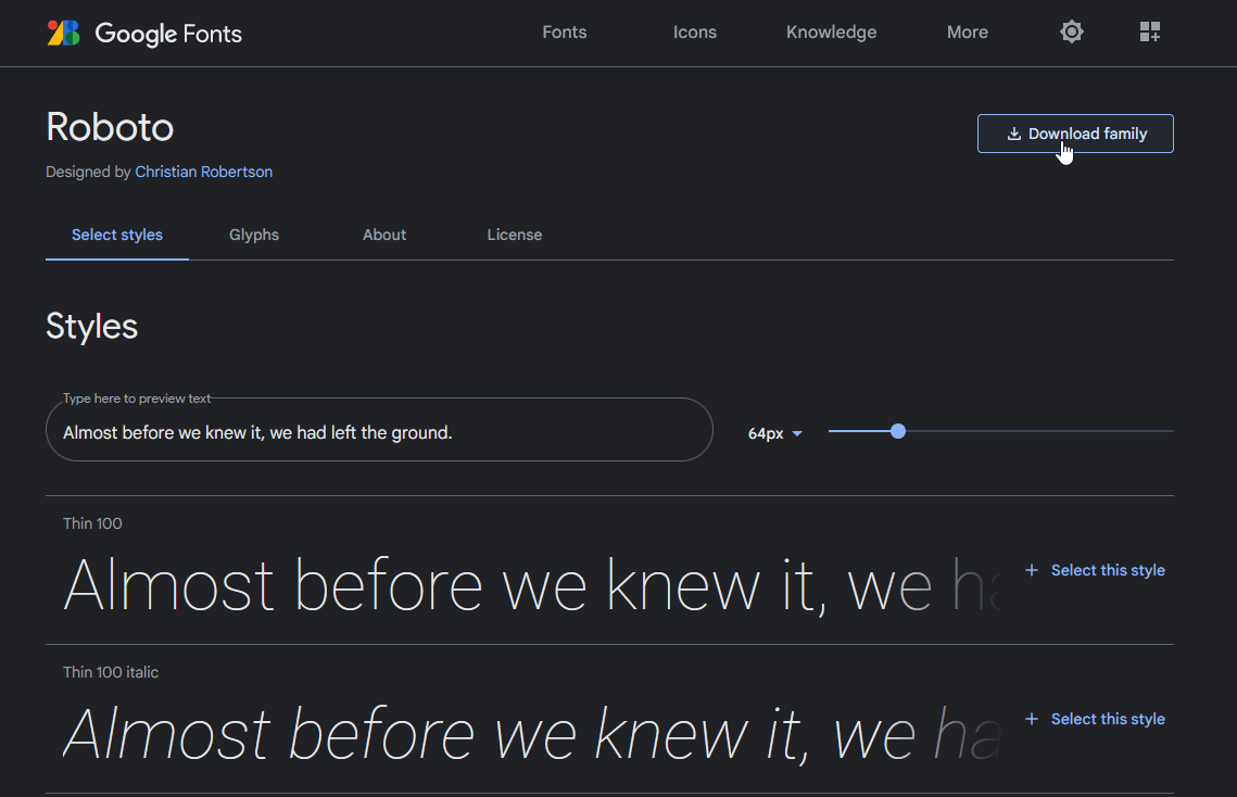 Roboto von Google Fonts herunterladen